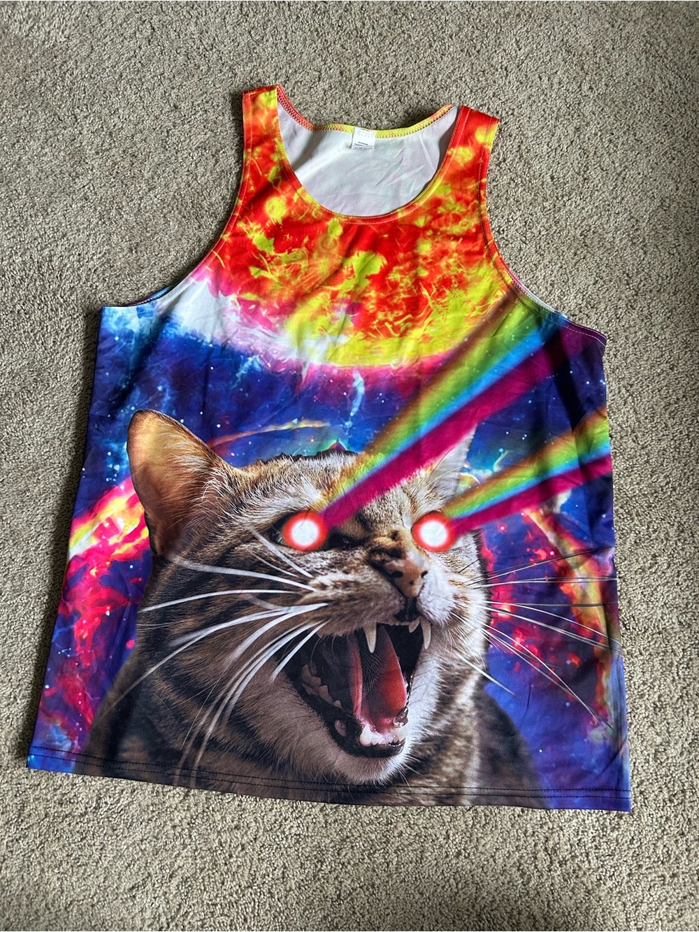 XL funny tank top with cat laser eyes